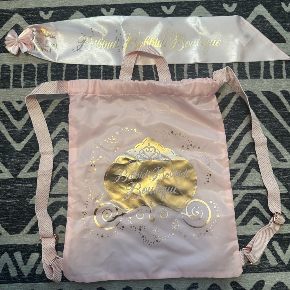 Bibbidi Bobbidi Boutique Disney Pink & Gold Drawstring Bag & Best Day Ever Sash